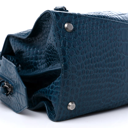 Balenciaga Calfskin Crocodile Embossed Neo Classic Silver Hardware Medium City Dark Petrol Blue 7 of 11