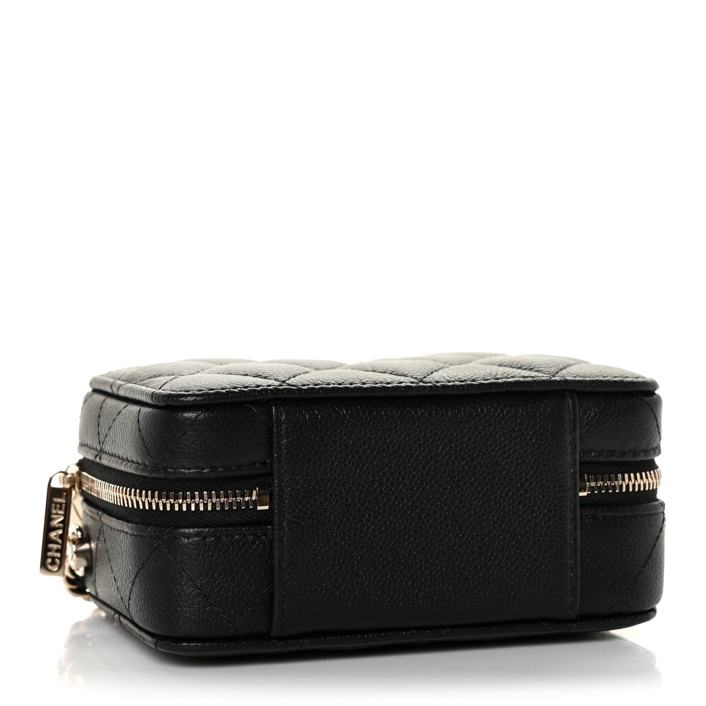 Caviar Quilted Small Top Handle Vanity Case With Chain Black