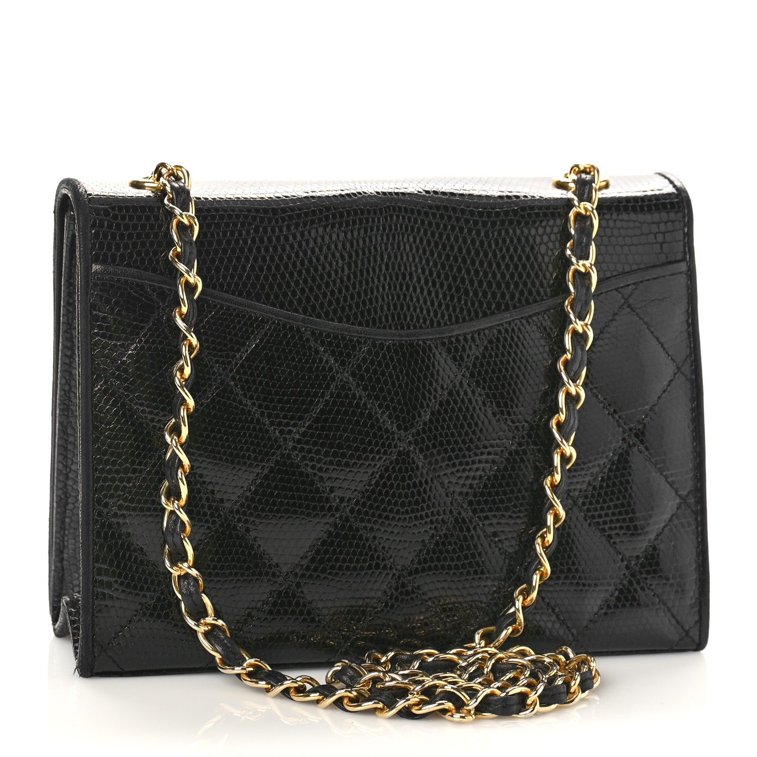 Chanel Lizard Quilted CC Single Flap Bag Black 3 of 13