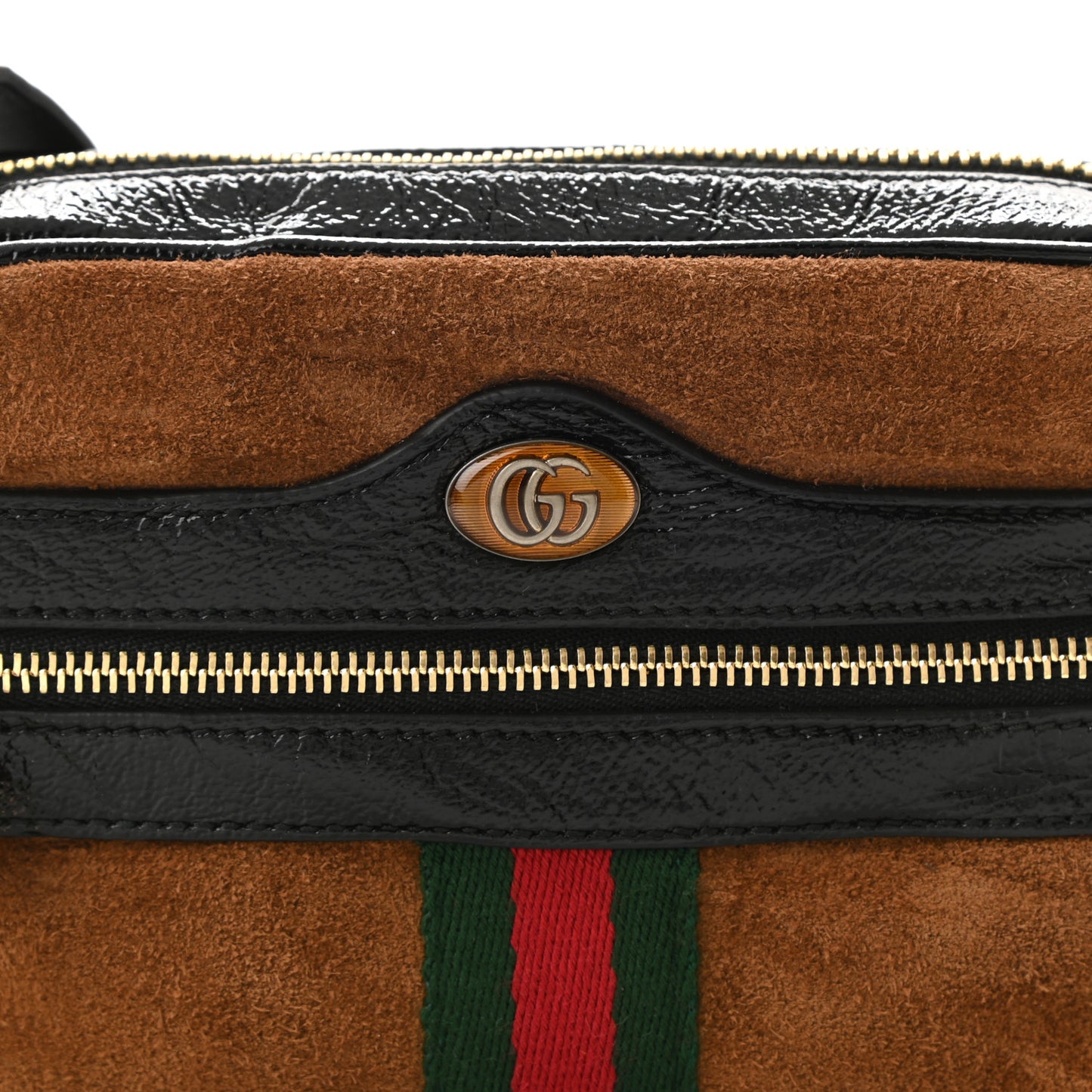 Suede Patent Web Mini Ophidia Shoulder Bag Nocciola Black