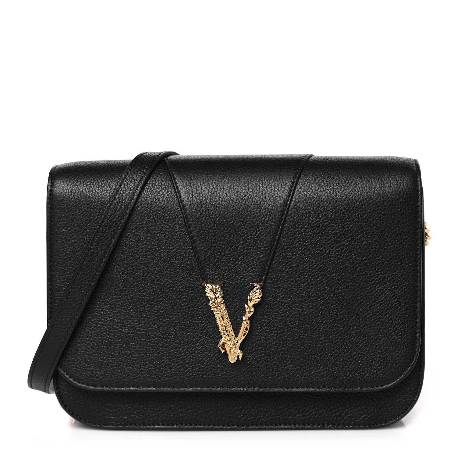 Versace Grainy Calfskin Virtus Chain Crossbody Black 1 of 8
