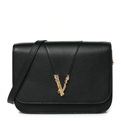 Versace Grainy Calfskin Virtus Chain Crossbody Black 1 of 8
