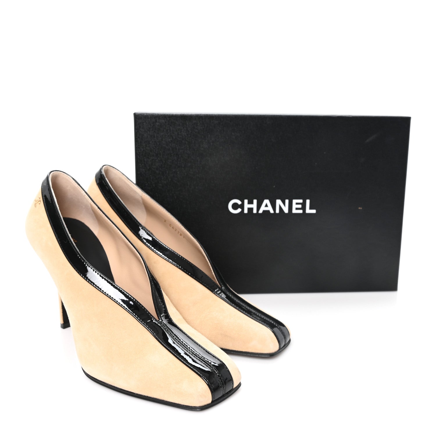 Chanel Suede Patent Calfskin Pumps 38.5 Beige Black 10 of 10