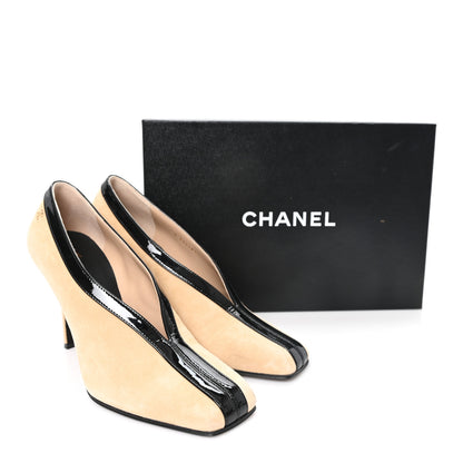 Chanel Suede Patent Calfskin Pumps 38.5 Beige Black 10 of 10