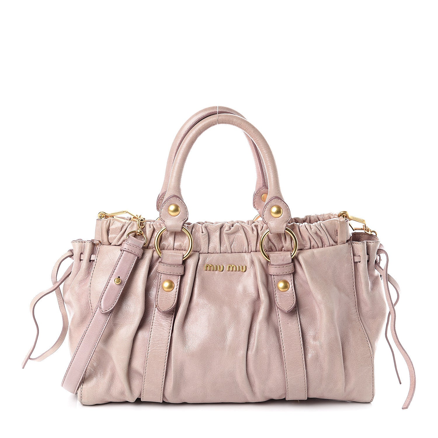Miu Miu Vitello Lux Gathered Tote Mughetto 1 of 8