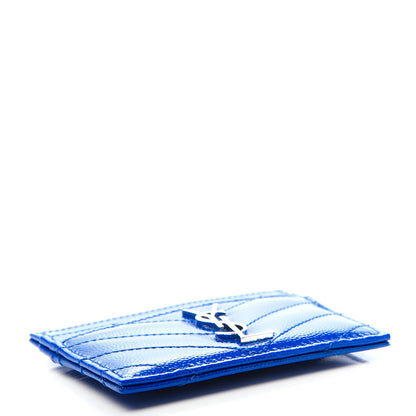 Saint Laurent Patent Grain De Poudre Matelasse Monogram Credit Card Case Blue Majorelle 4 of 8