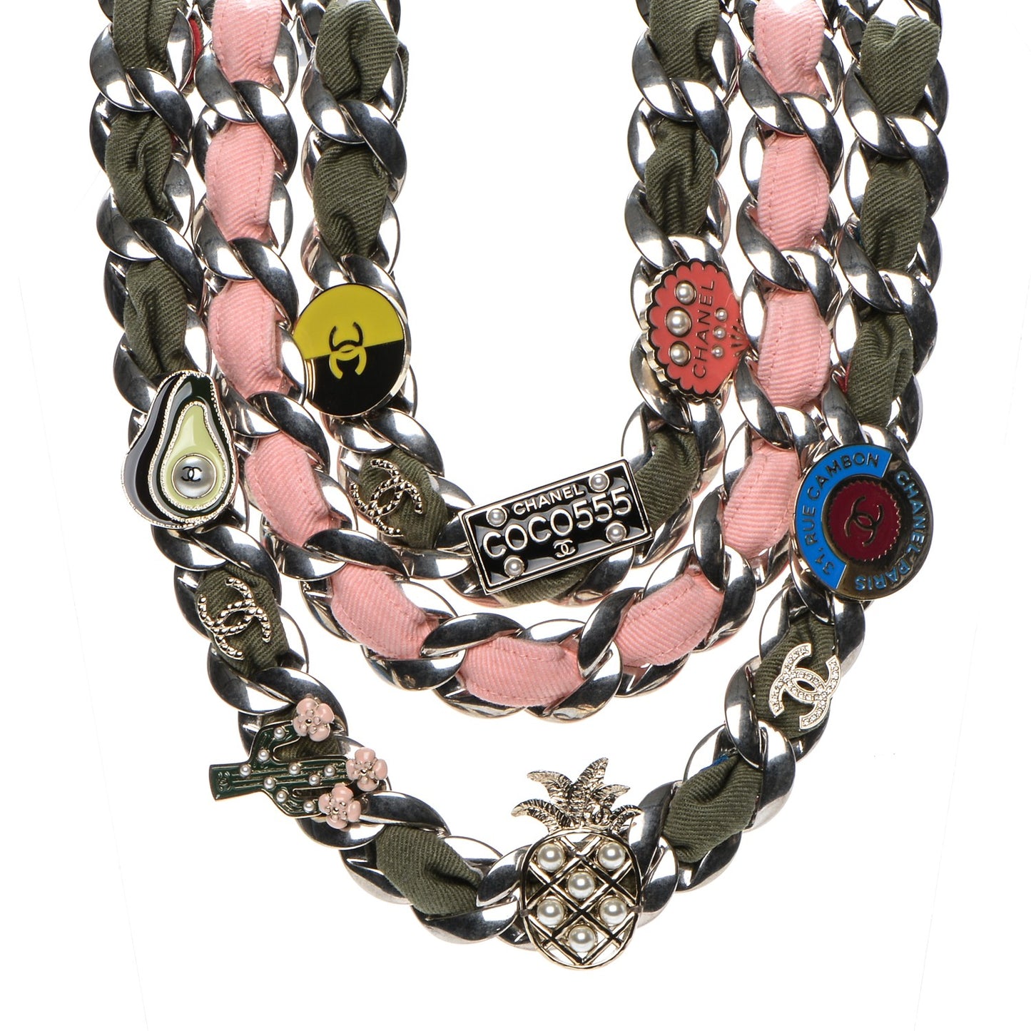 Grosgrain Chain Pearl Cuba CC Multistrand Necklace