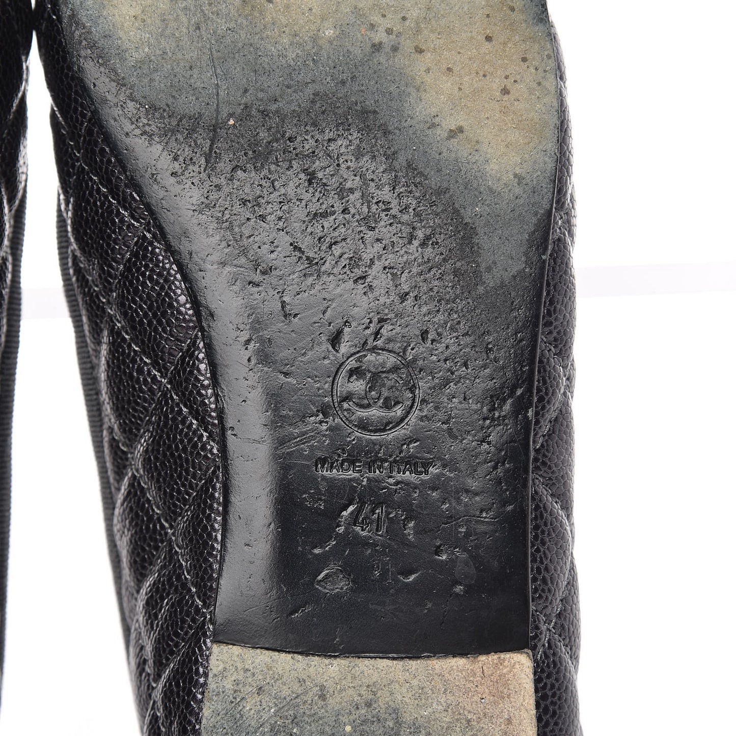 Metallic Caviar Quilted Cap Toe Ballerina Flats 41 Anthracite