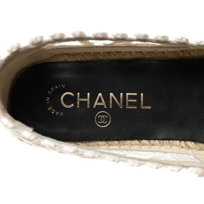 Chanel Woven Fabric Grosgrain CC Espadrilles 39 White Black 7 of 9