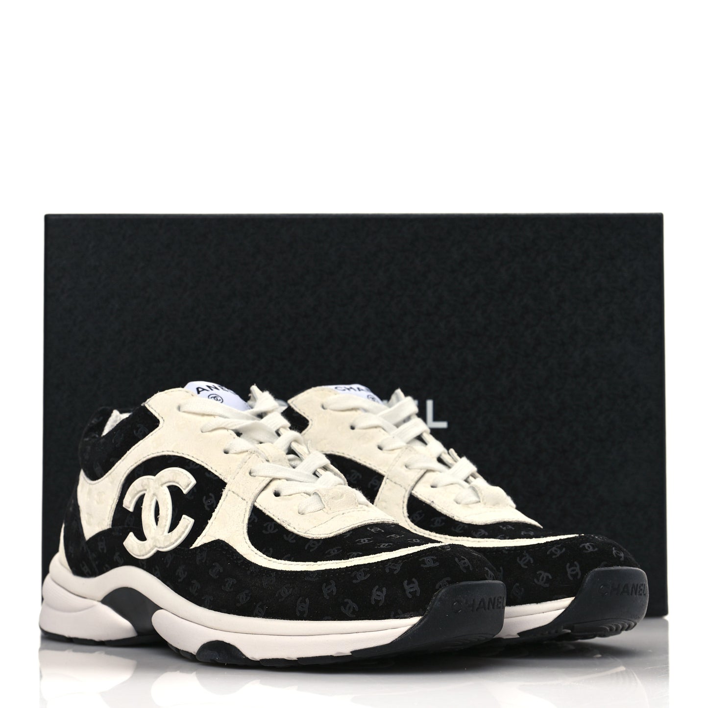 Suede Calfskin Printed CC Sneakers 38.5 Black White