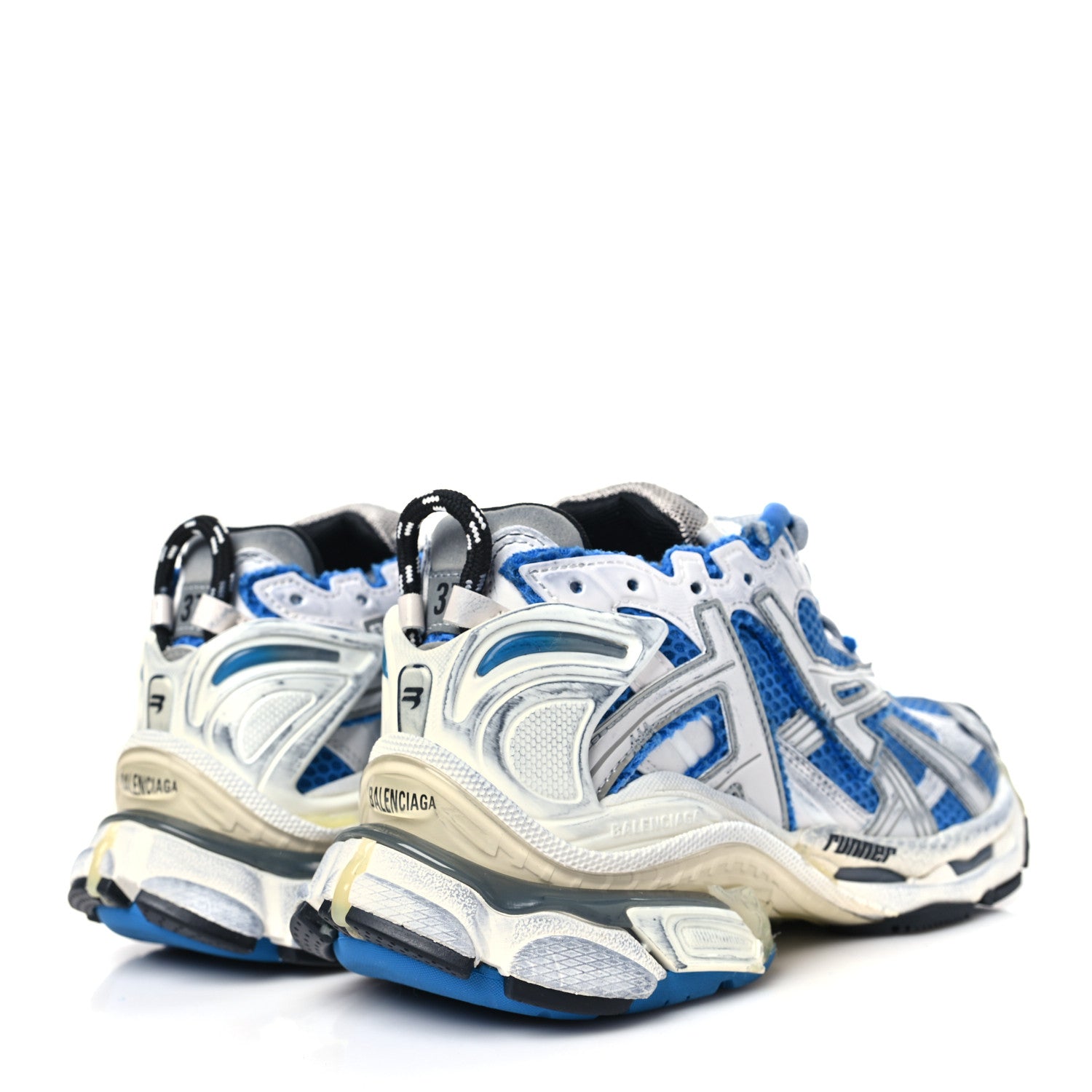 Balenciaga Mesh Rubber Distressed Womens Runner Sneakers 37 Navy White Black Grey 4 of 9
