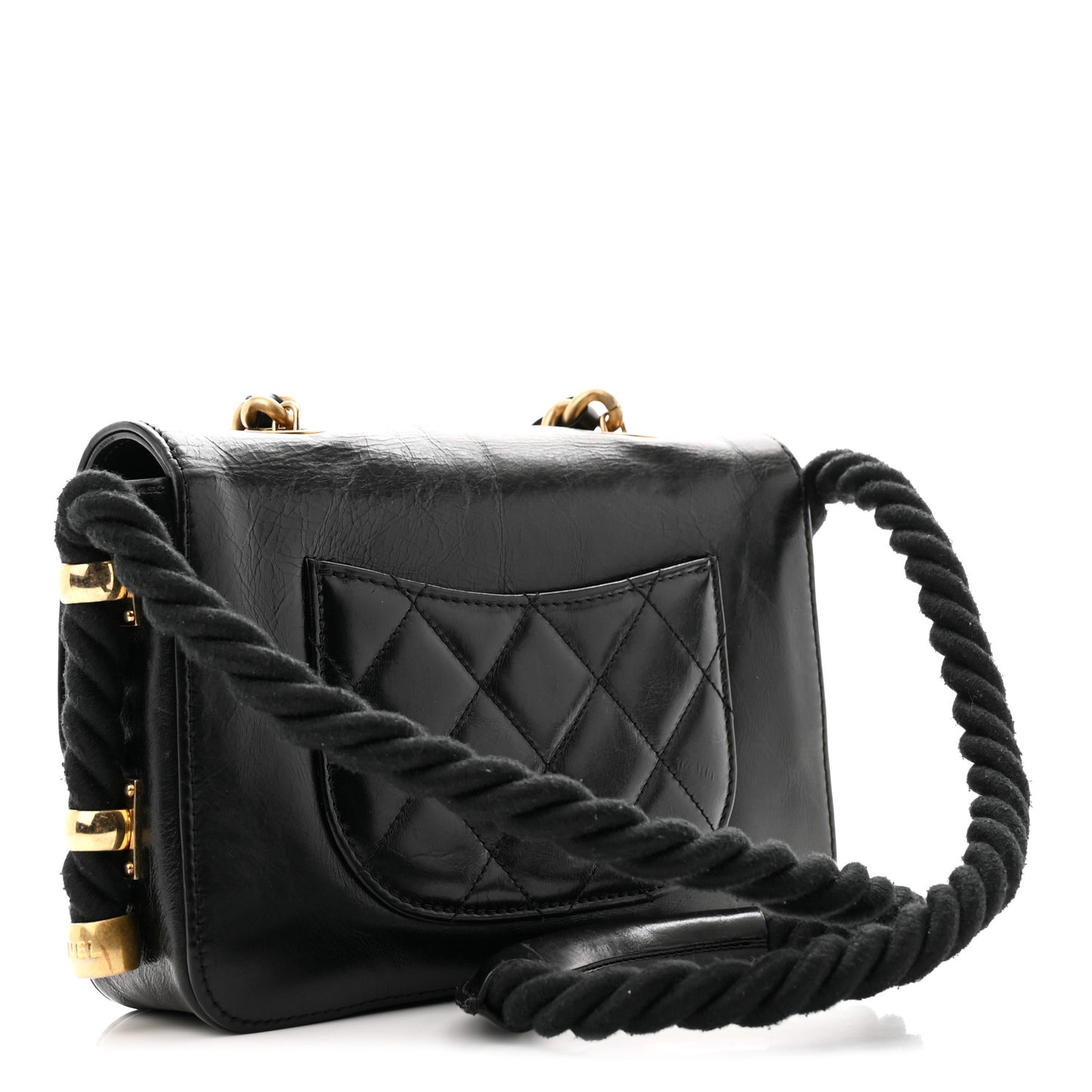 Crumpled Calfskin En Vogue Rope Flap Black