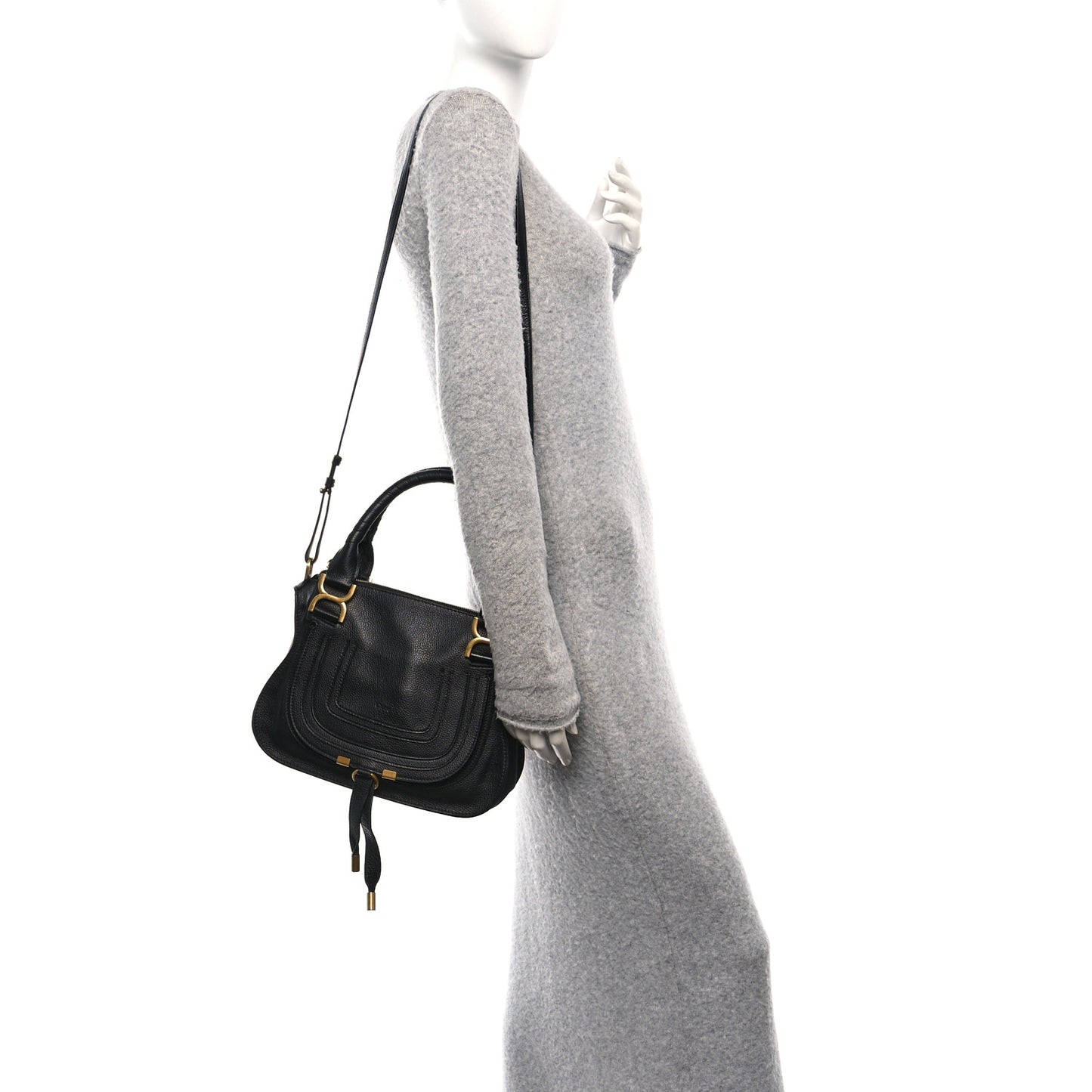 Calfskin Small Marcie Satchel Black