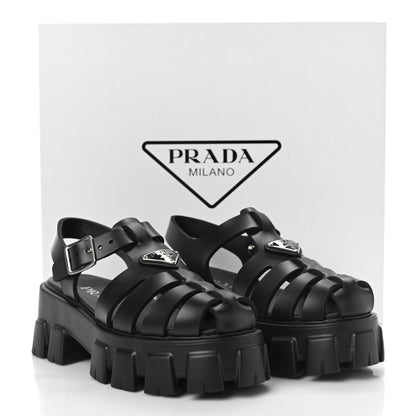 Prada Foam Rubber Triangle Logo Monolith 55mm Cage Sandals 36 Black 10 of 10