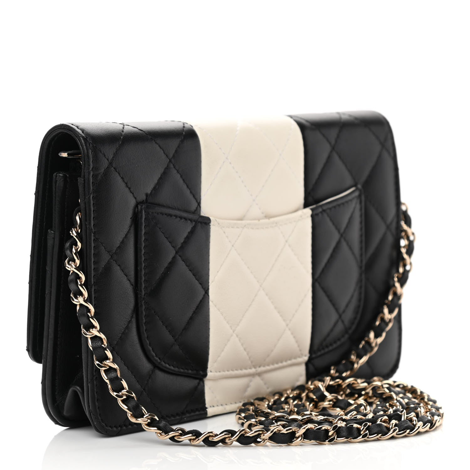 Chanel Lambskin Quilted Wallet On Chain WOC White Black 3 of 17