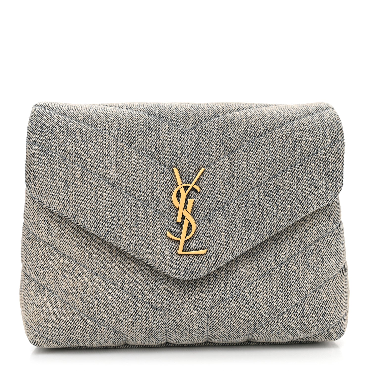 Saint Laurent Denim Y Quilted Monogram Toy Loulou Crossbody Bag Grey 1 of 10