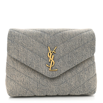 Saint Laurent Denim Y Quilted Monogram Toy Loulou Crossbody Bag Grey 1 of 10