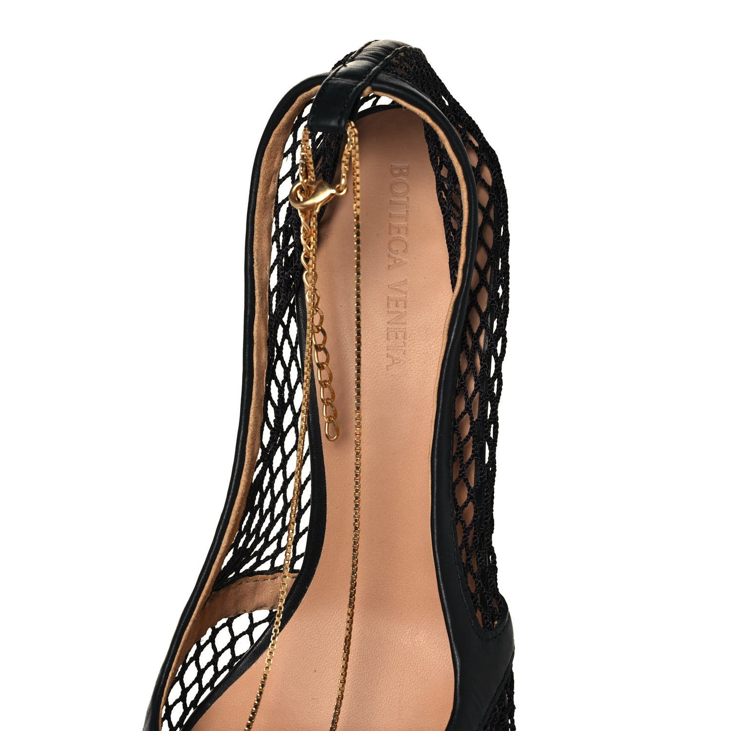 Mesh Calfskin Chain Stretch Pumps 41 Black