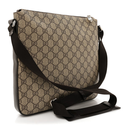 Gucci GG Supreme Monogram Medium Flat Messenger Bag Beige Brown 3 of 13