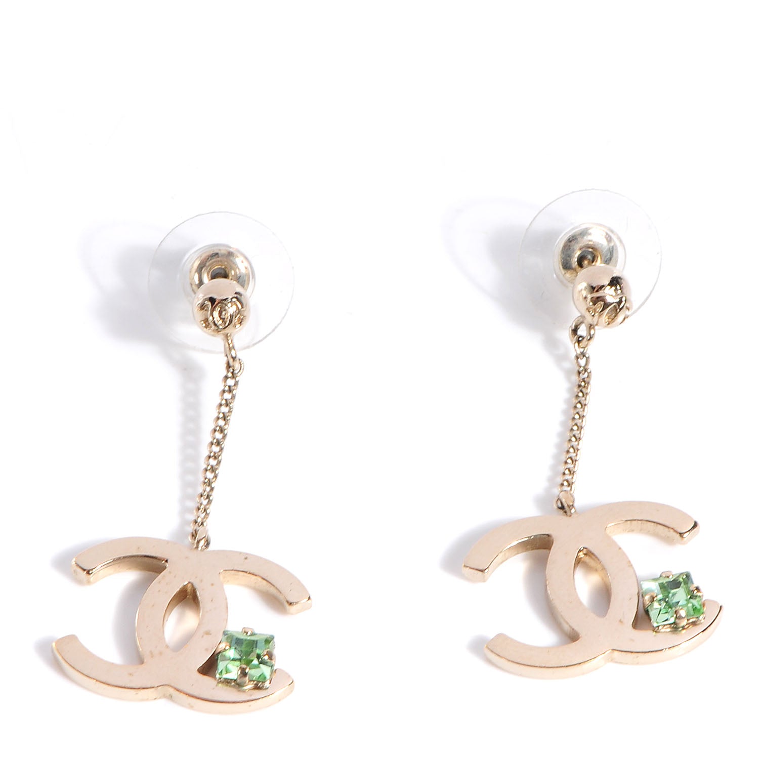 Chanel Crystal CC Drop Earrings Light Gold 1 of 6