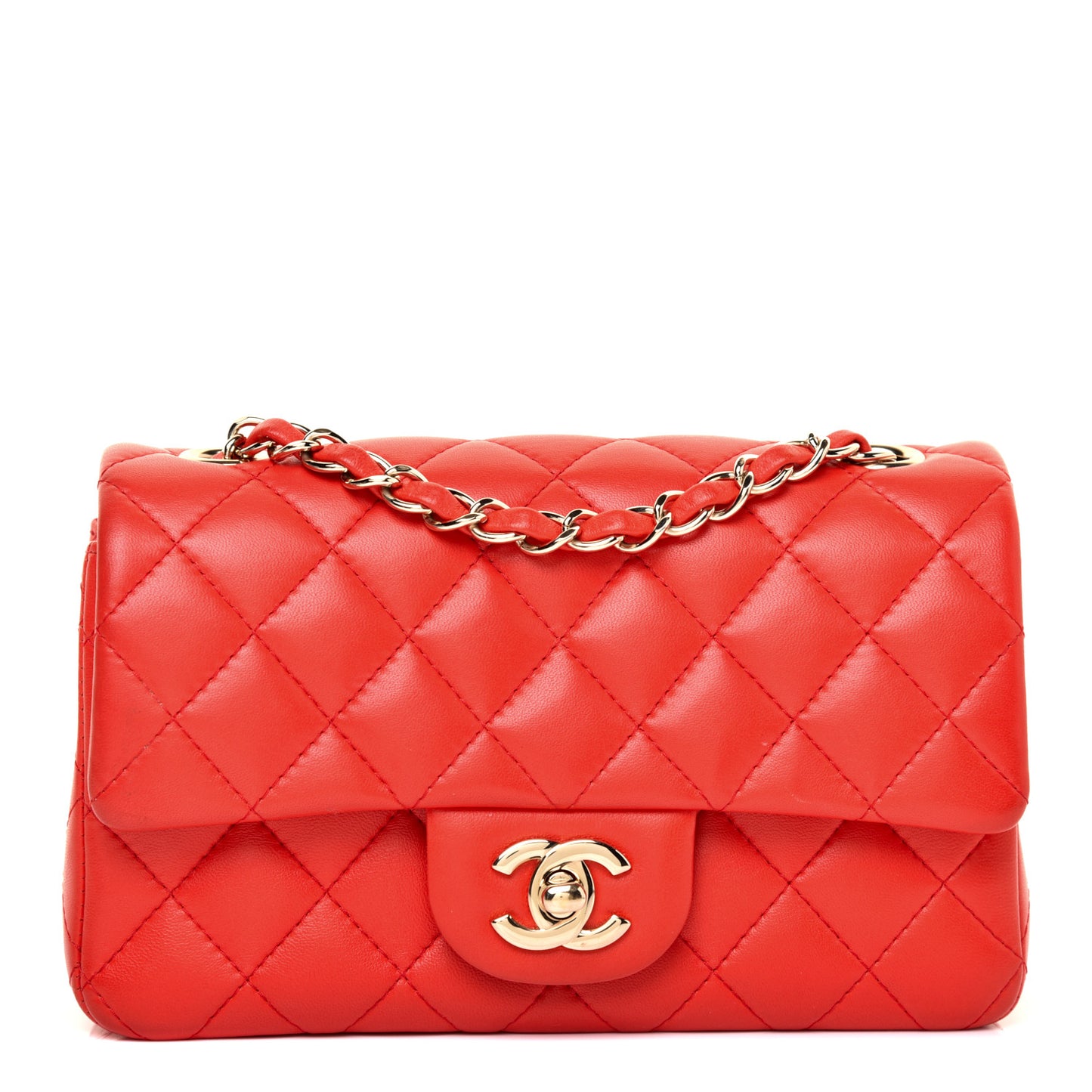 Lambskin Quilted Mini Rectangular Flap Red
