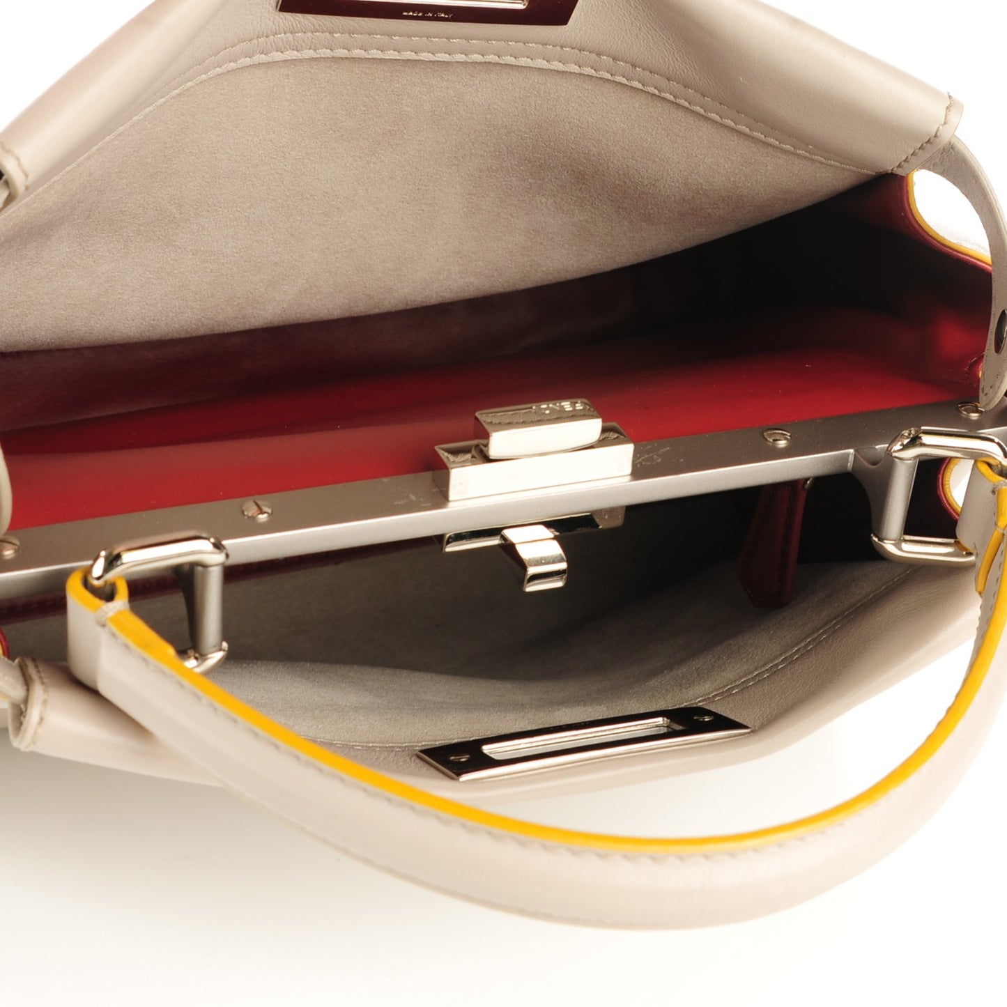 Vitello Seta Burro Medium Peekaboo Iconic Satchel Grigio Polvere Mattone