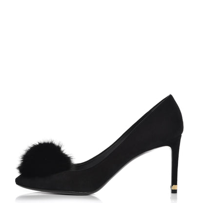 Louis Vuitton Suede Fur Pom Pumps 40 Black 1 of 8