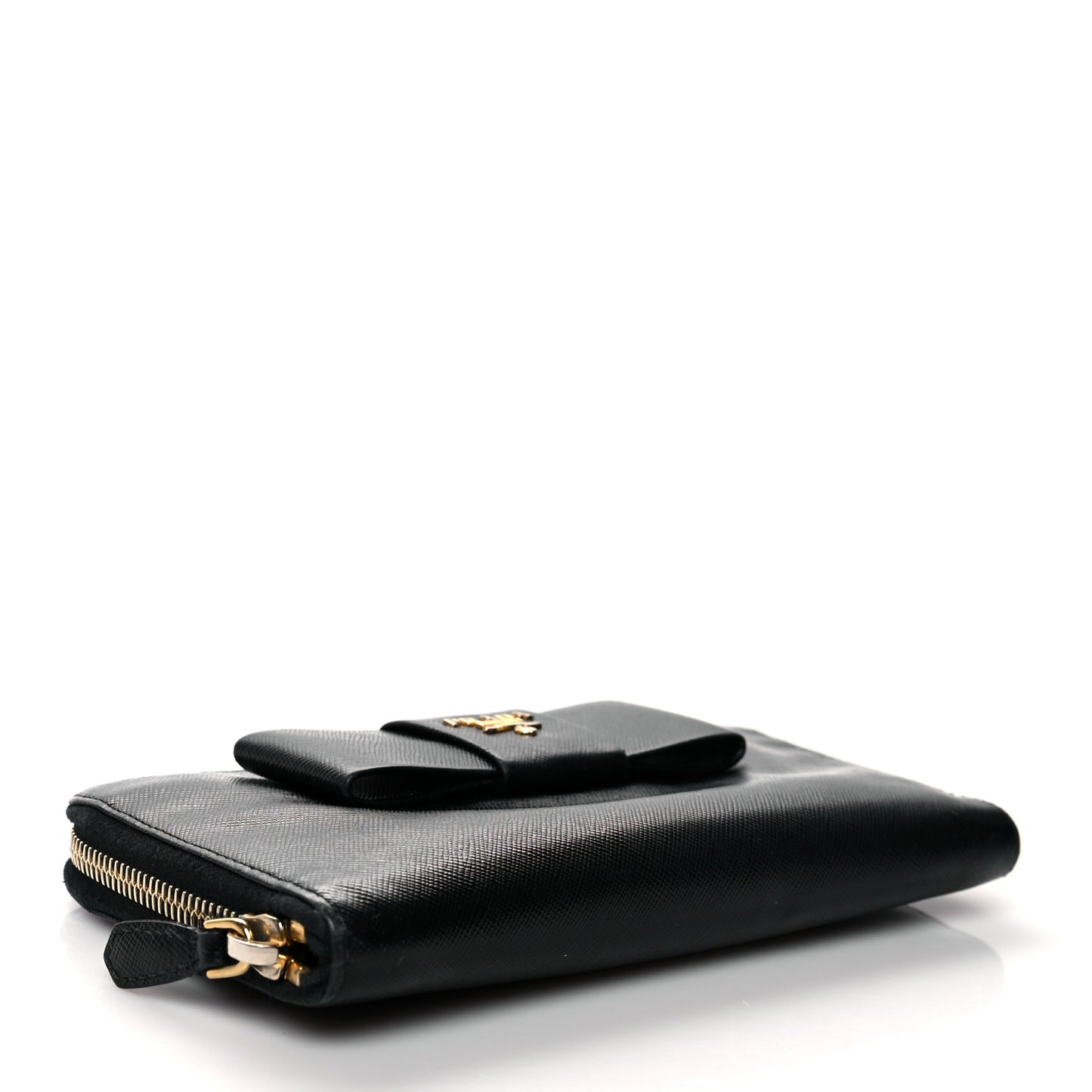 Saffiano Fiocco Bow Zip Around Wallet Black