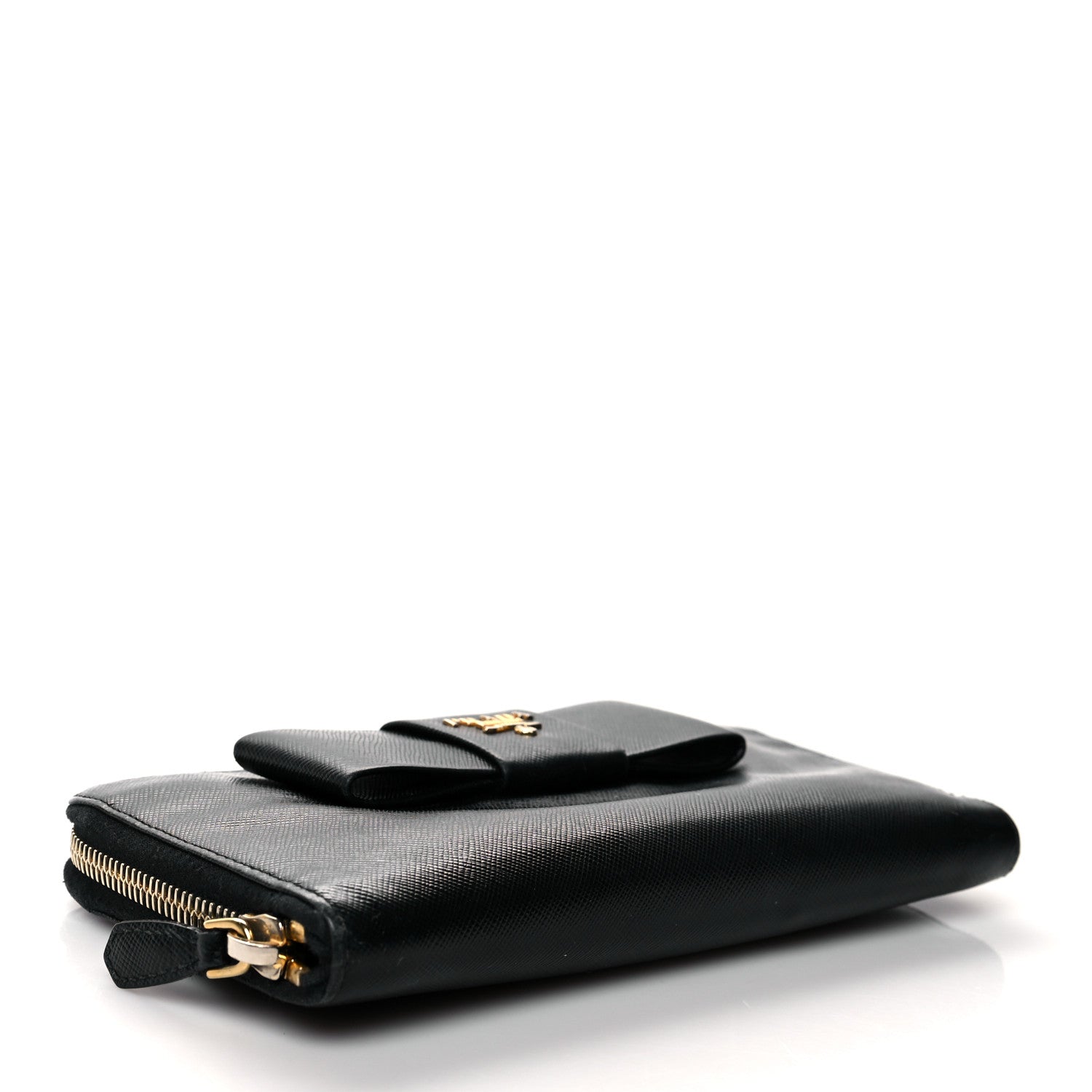Prada Saffiano Fiocco Bow Zip Around Wallet Black 4 of 15