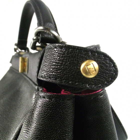 Goatskin Large Peekaboo Iconic Satchel Black Lampone