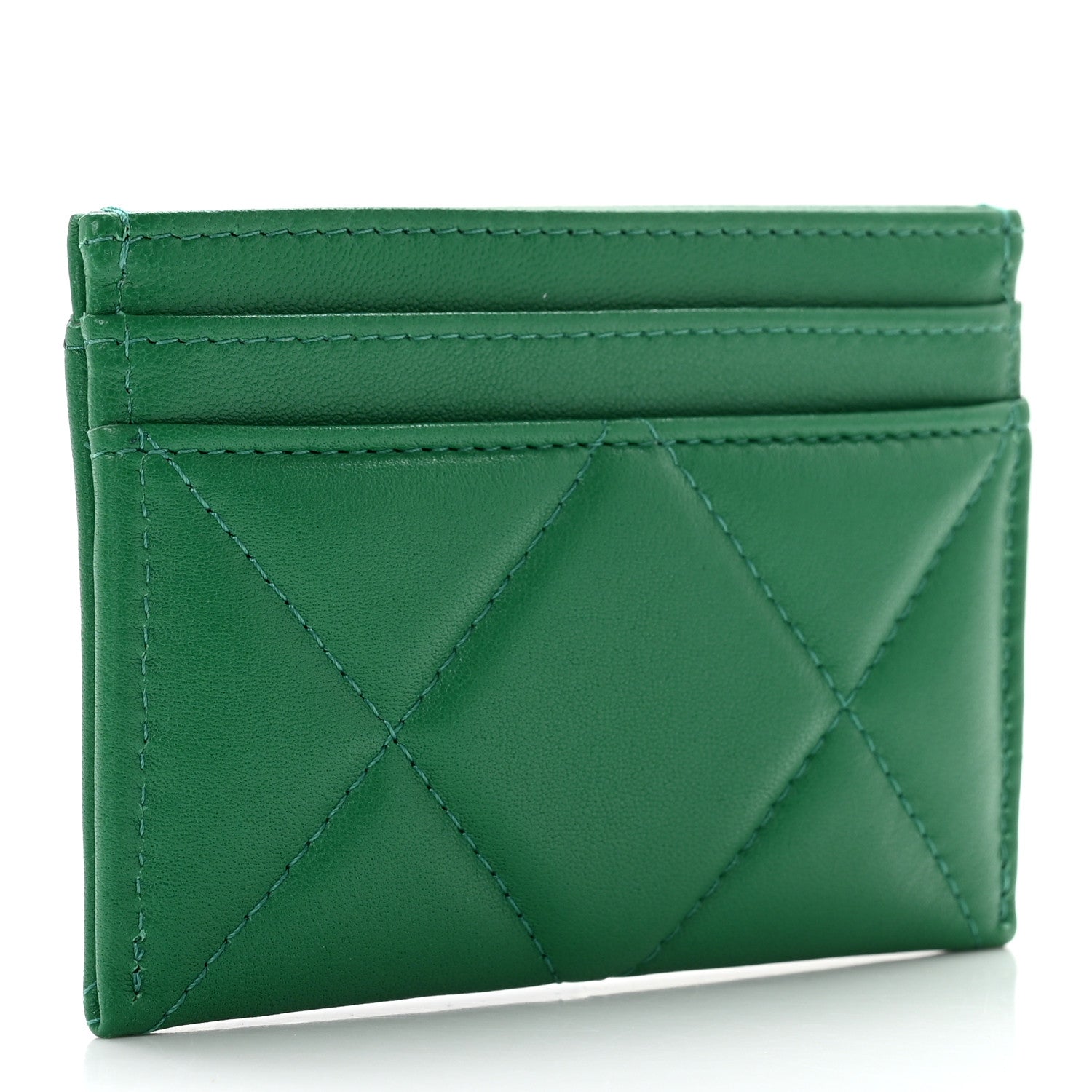 Chanel Lambskin Quilted Chanel 19 Card Holder Green 3 of 8