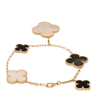 Van Cleef & Arpels 18K Yellow Gold Grey Mother of Pearl Black Onyx 5 Motifs Magic Alhambra Bracelet 2 of 4