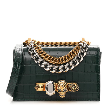 Alexander McQueen Shiny Crocodile Embossed Jeweled Satchel Emerald 1 of 13