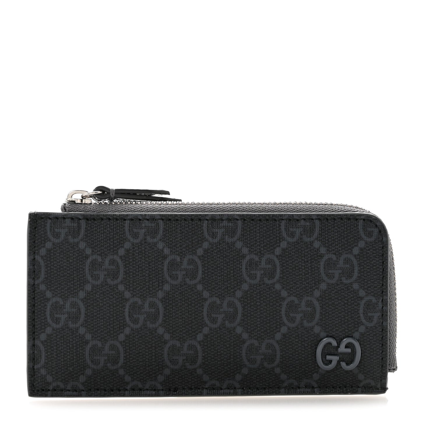 GG Supreme Monogram Zip Card Case Black Grey