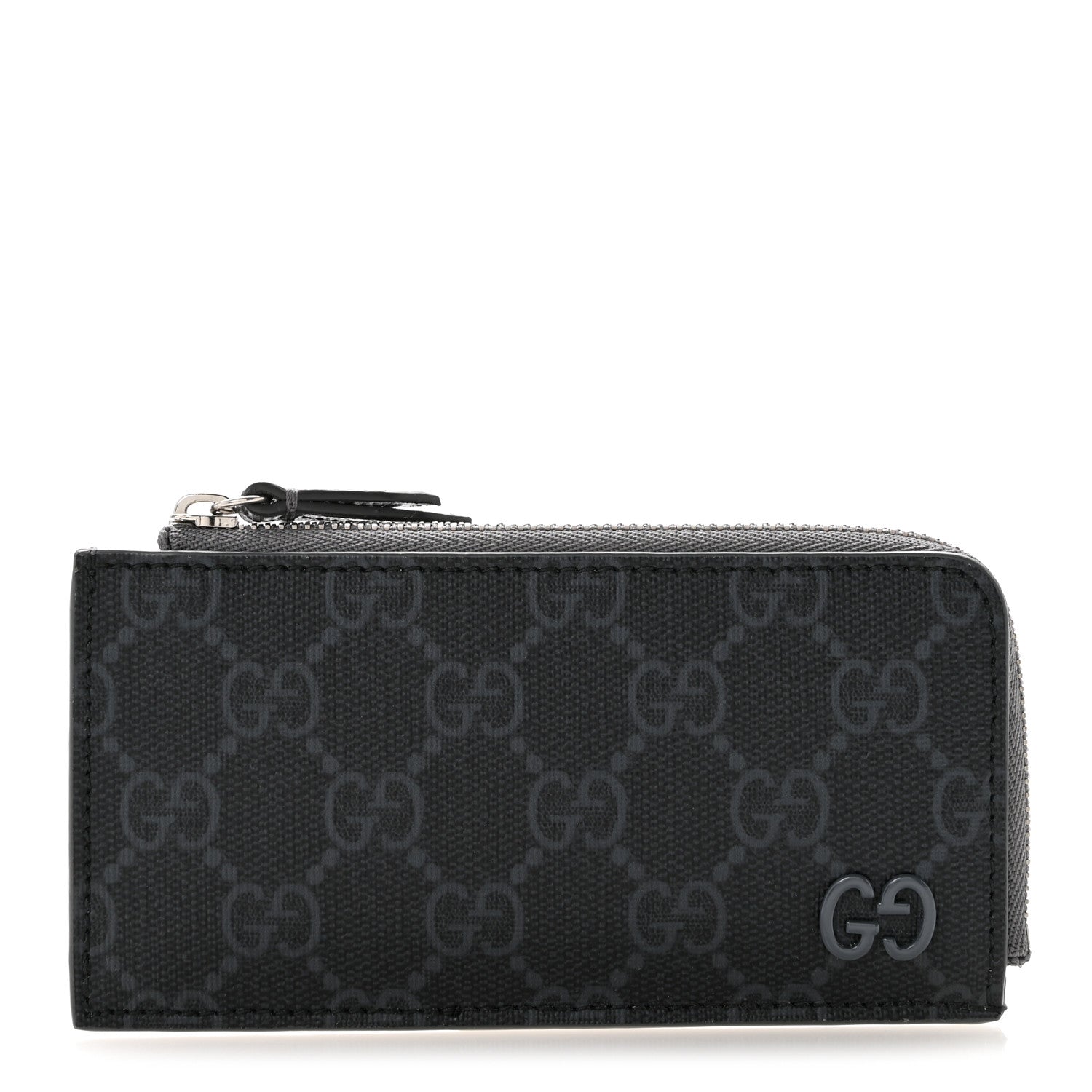 Gucci GG Supreme Monogram Zip Card Case Black Grey 1 of 8