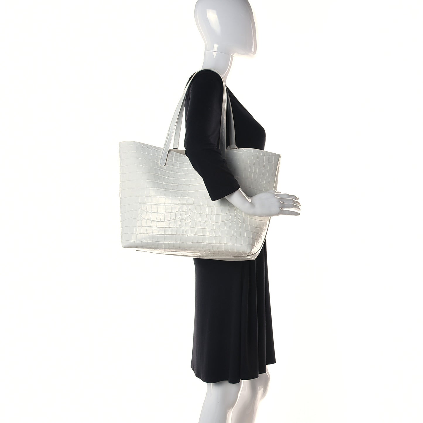 Calfskin Crocodile Embossed Large Shopping Tote White