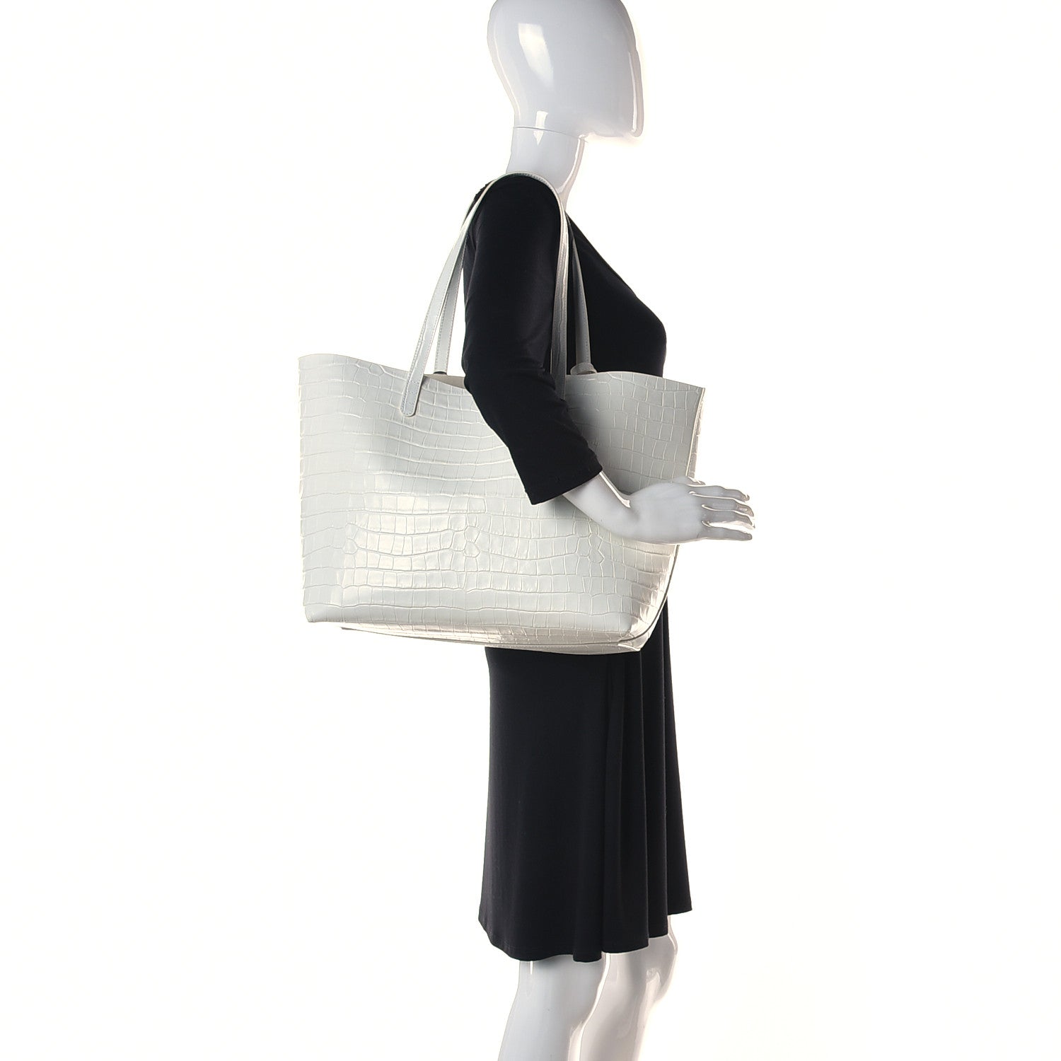 Mansur Gavriel Calfskin Crocodile Embossed Large Shopping Tote White 2 of 12