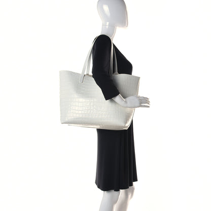 Mansur Gavriel Calfskin Crocodile Embossed Large Shopping Tote White 2 of 12