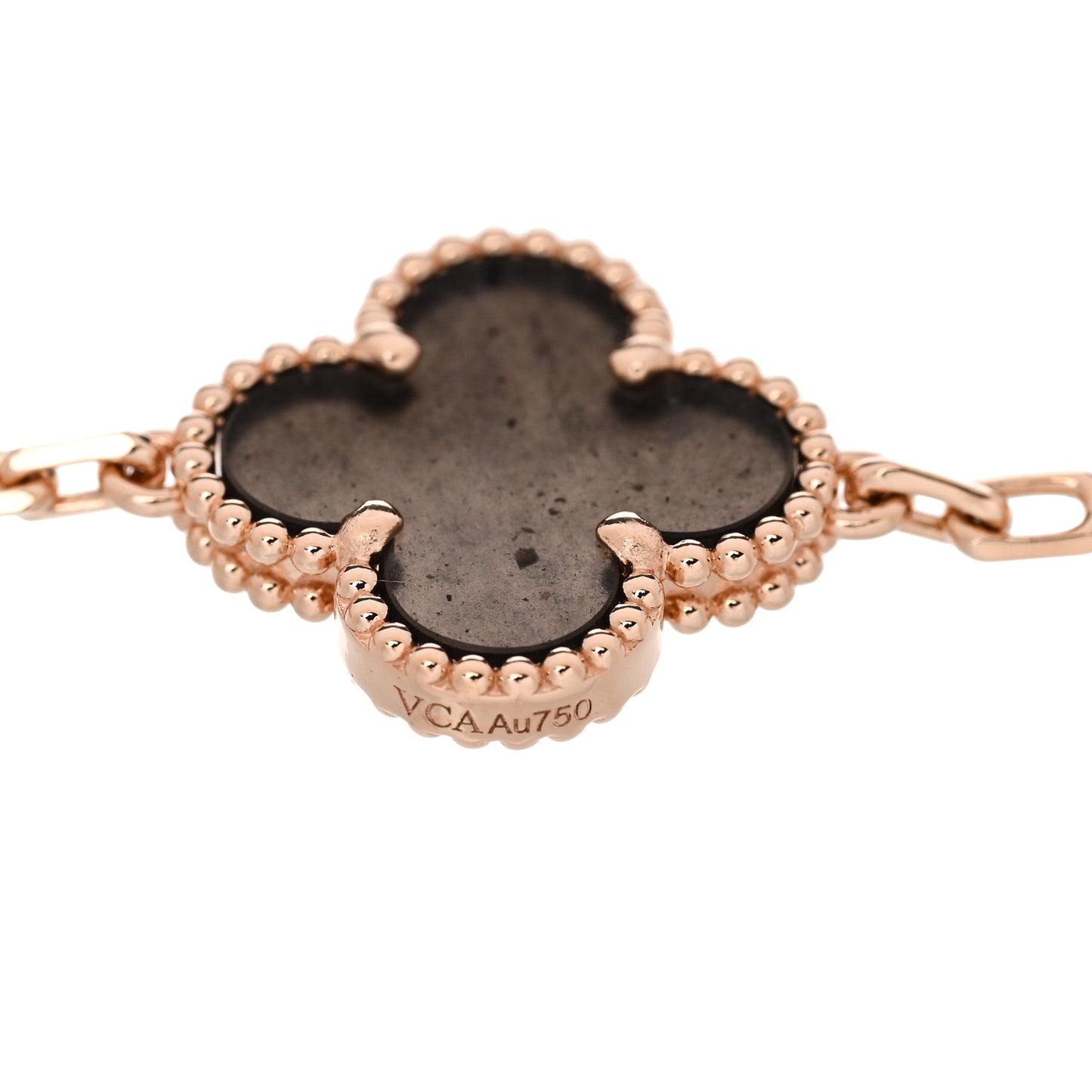 18K Rose Gold Silver Obsidian 5 Motifs Vintage Alhambra Bracelet