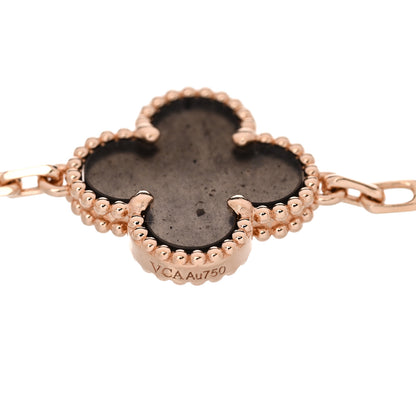 Van Cleef & Arpels 18K Rose Gold Silver Obsidian 5 Motifs Vintage Alhambra Bracelet 4 of 5