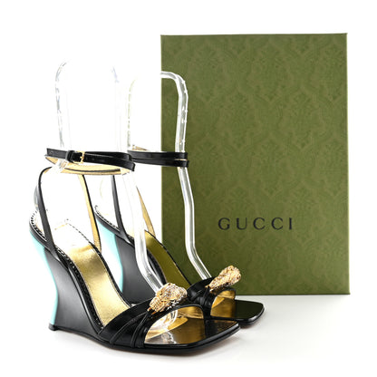 Gucci Regent Calfskin Crystal Snake Head Sandals 37 Black 8 of 8