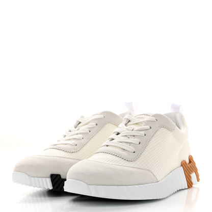 Hermes Technical Canvas Suede Goatskin Bouncing Sneakers 38.5 White 3 of 8