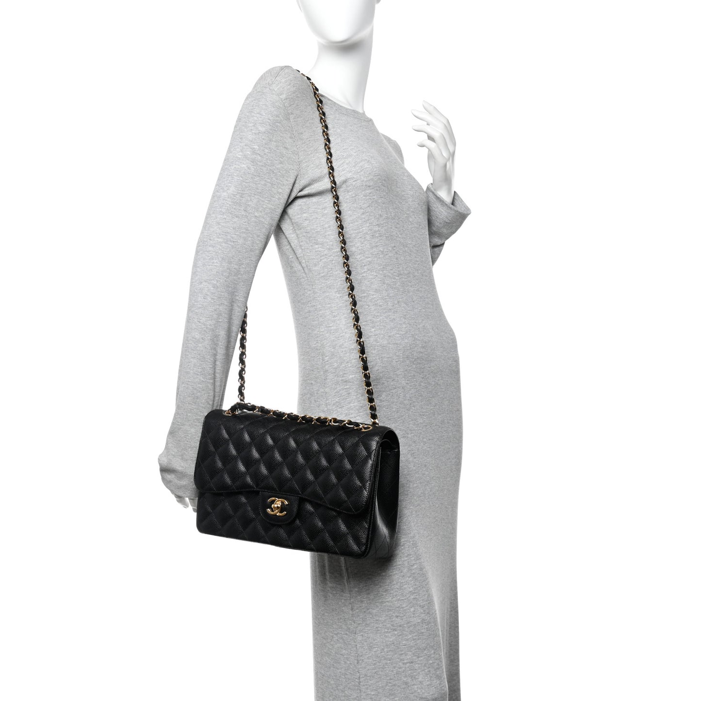 Caviar Quilted Jumbo Double Flap Black