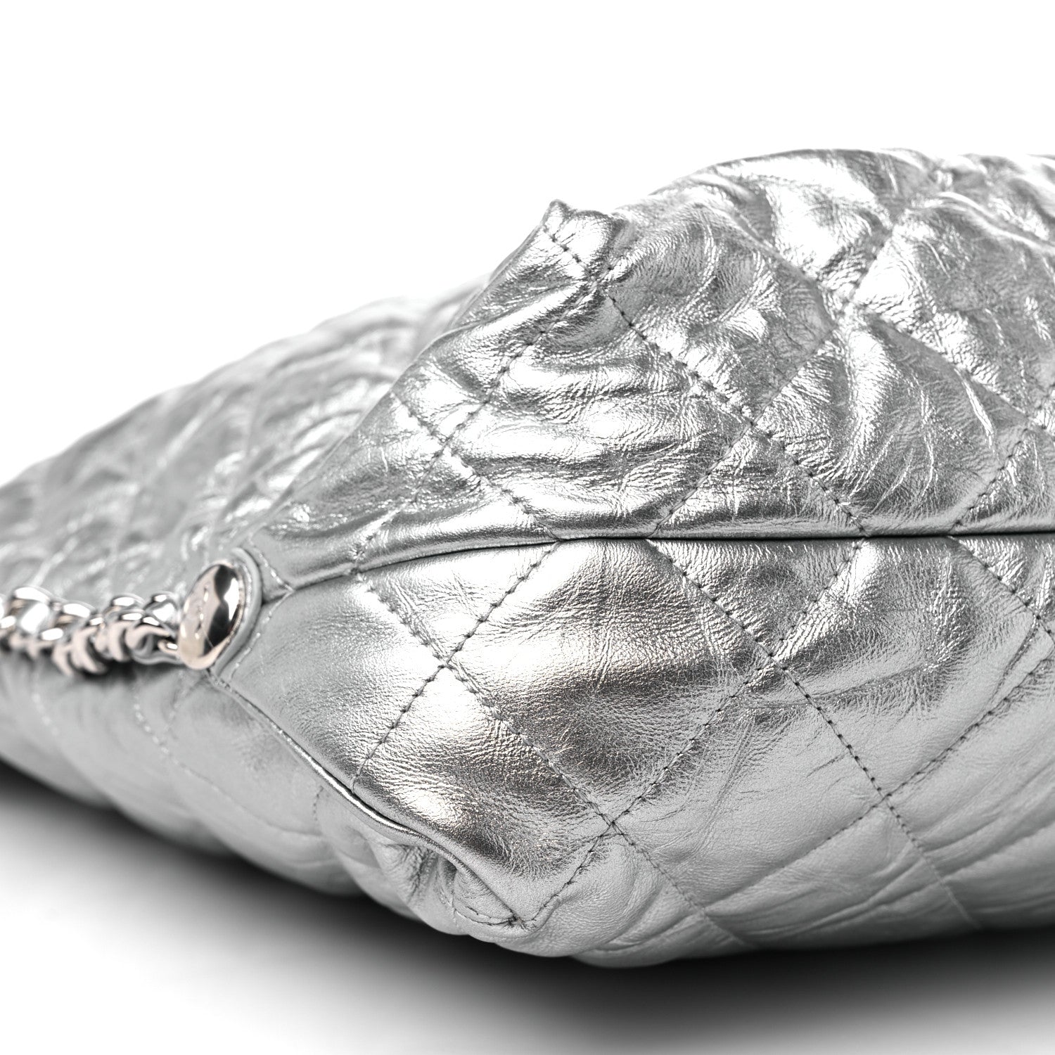 Chanel Metallic Crackled Calfskin Quilted Large Big Bang Hobo Silver 8 of 10