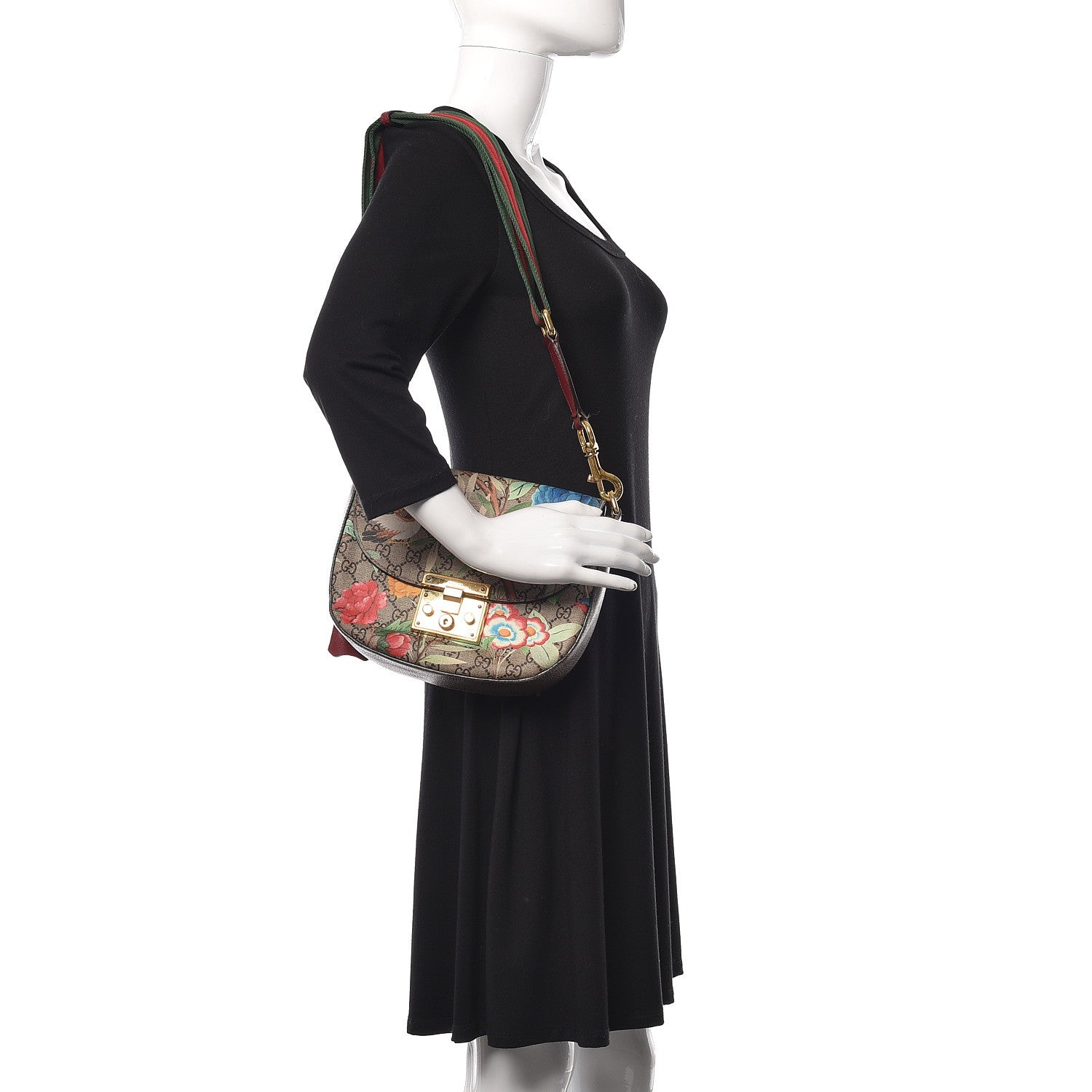 Gucci GG Supreme Monogram Tian Web Medium Padlock Messenger Shoulder Bag Beige Multicolor New Acero 2 of 12