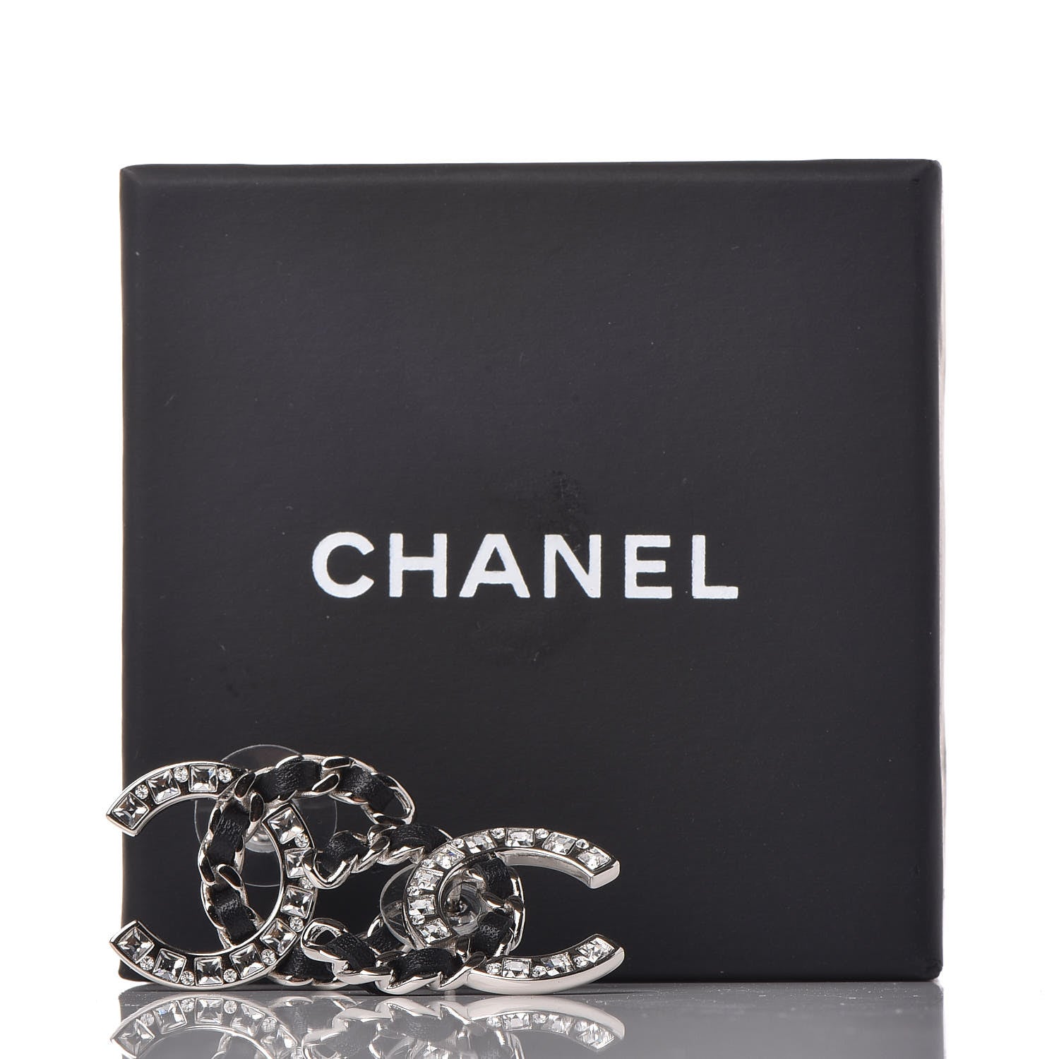 Chanel Lambskin Crystal CC Earrings Silver 5 of 5