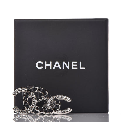 Chanel Lambskin Crystal CC Earrings Silver 5 of 5
