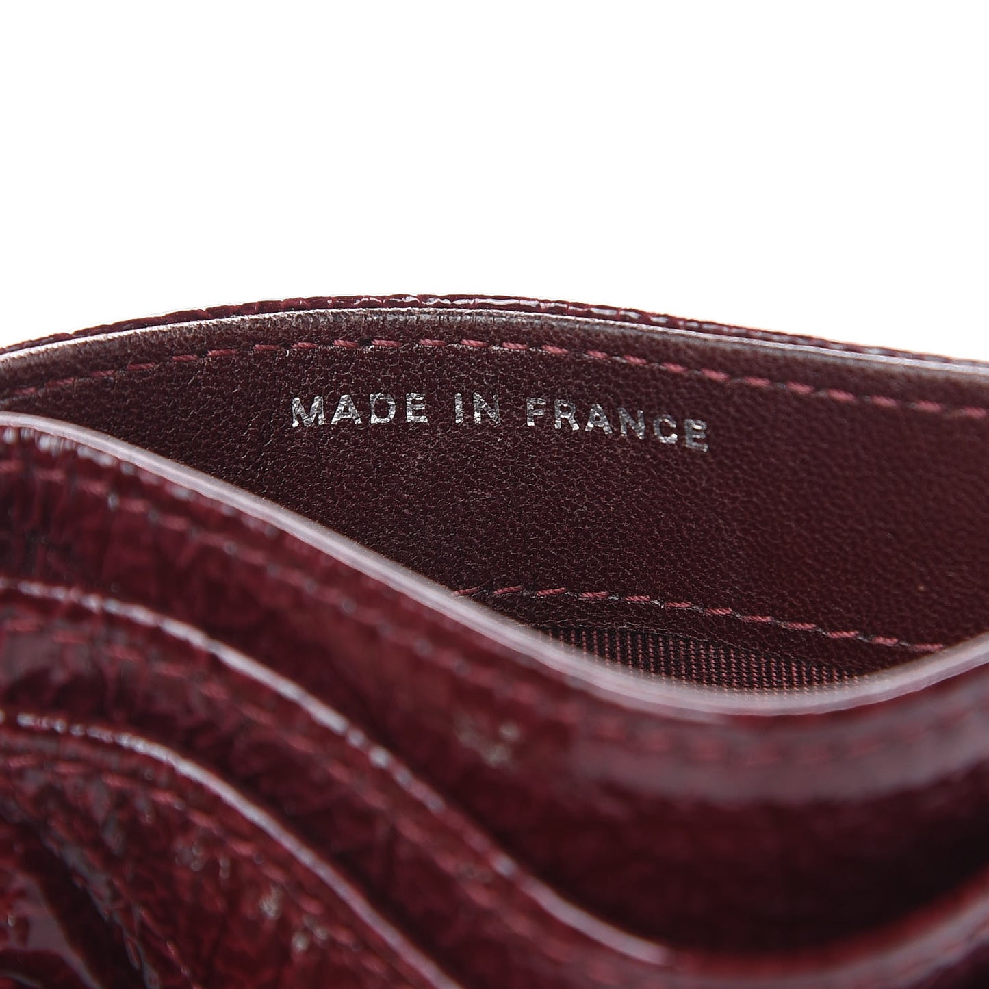 Distressed Patent Quilted Card Holder Bordeaux