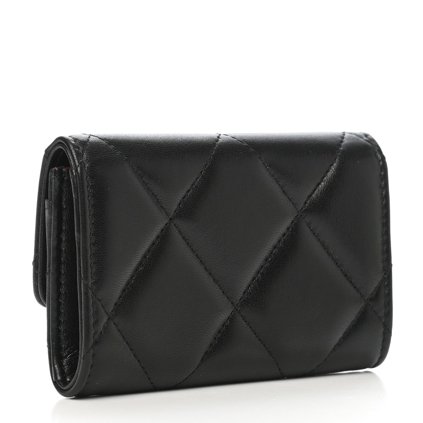 Lambskin Quilted Chanel 19 Flap Card Holder Black