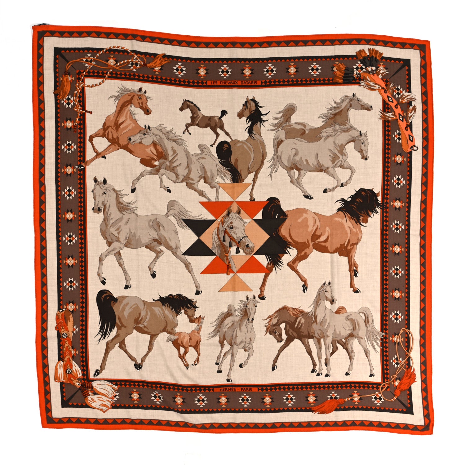 Hermes Cashmere Silk Les Chevaux Qataris Shawl 140 1 of 6